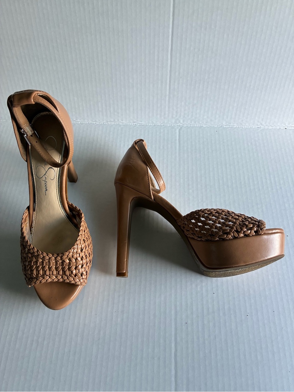Jessica Simpson Woven Platform Stiletto Sandals in Brown